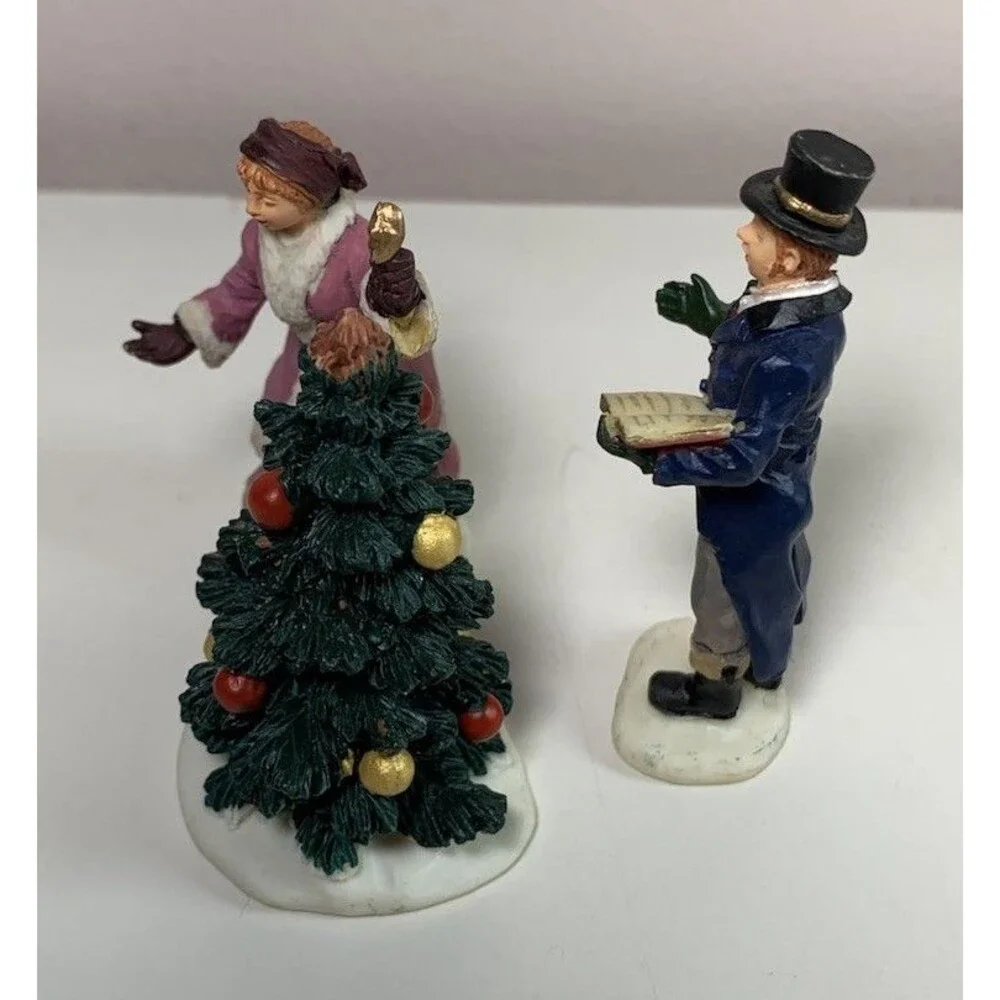 Lemax Christmas Figurines Lady Decorating Tree Man Singing Holiday Village Decor